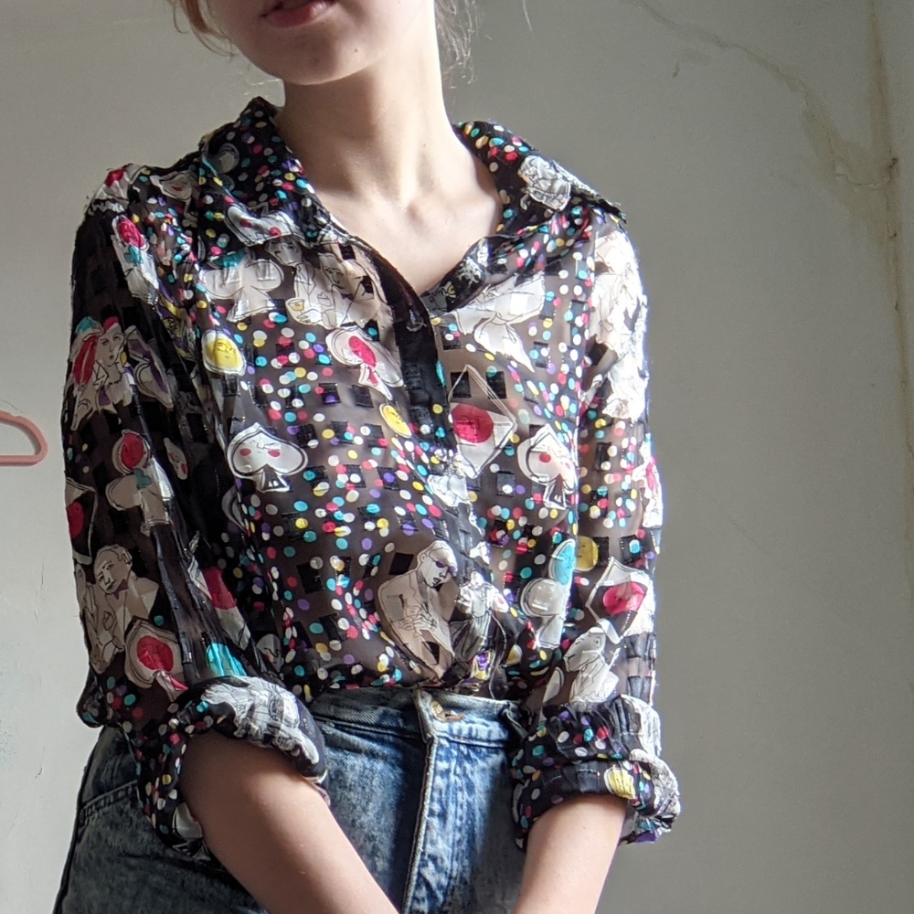 Funky Pattern See-Through Blouse